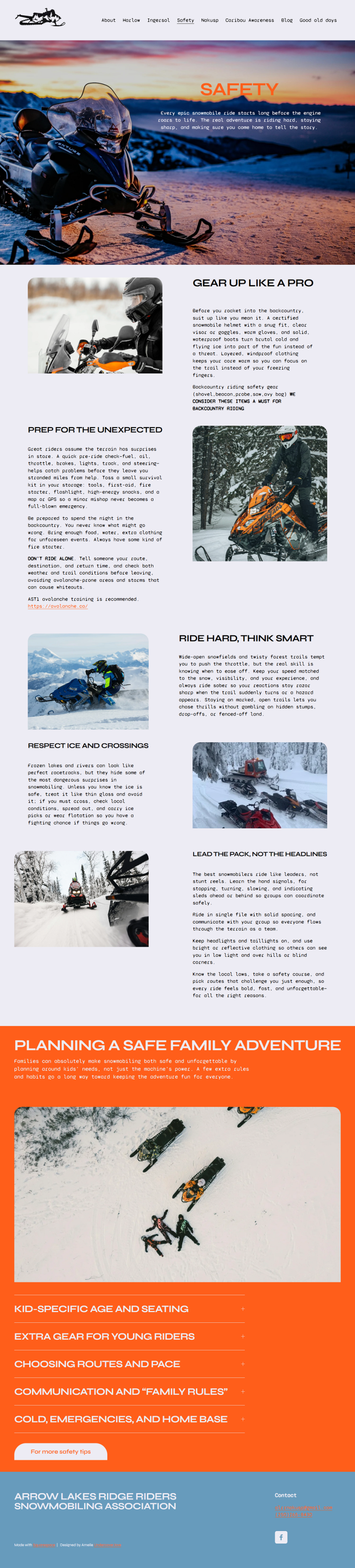Nakusp Arrow Lakes Ridge Rider Safety Page Website design